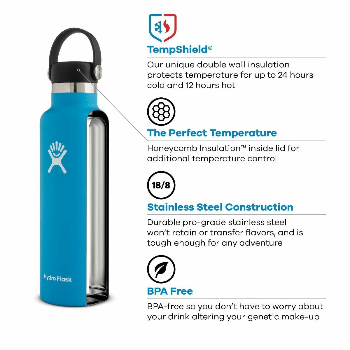 Hydro Flask Bouteille Standard Mouth Avec Bouchon Flex - 621 Ml - Pacific 2 Hydro Flask Bouteille Standard Mouth Avec Bouchon Flex - 621 Ml - Pacific – Image 2